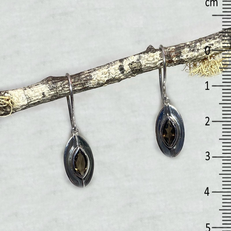Marquese Smoky Quartz Ornate Sterling Silver Earrings