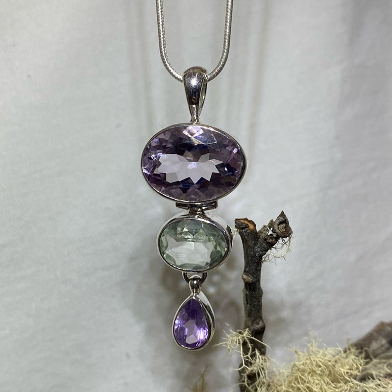Faceted Pink Amethyst & Praisiolite Combination Pendant