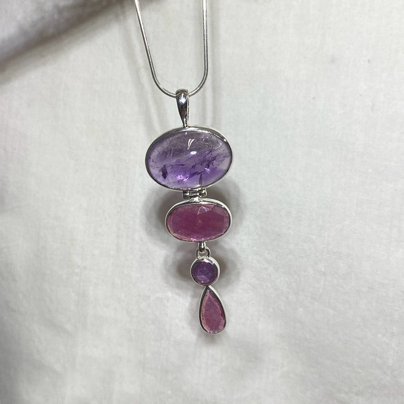 Combination Amethyst, Ruby & Sapphire Pendant