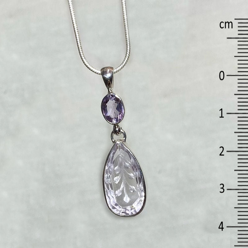 Faceted Oval & Carved Teardrop Amethyst Pendant