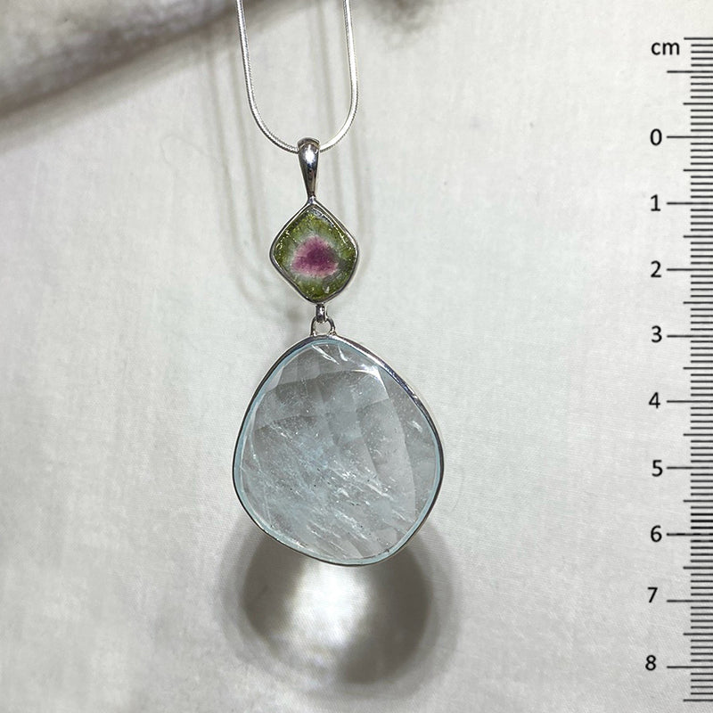 Freeform Watermelon Tourmaline & Faceted Aquamarine Pendant