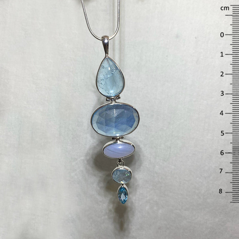 Combination Aquamarine, Blue Topaz & Blue Lace Agate Pendant
