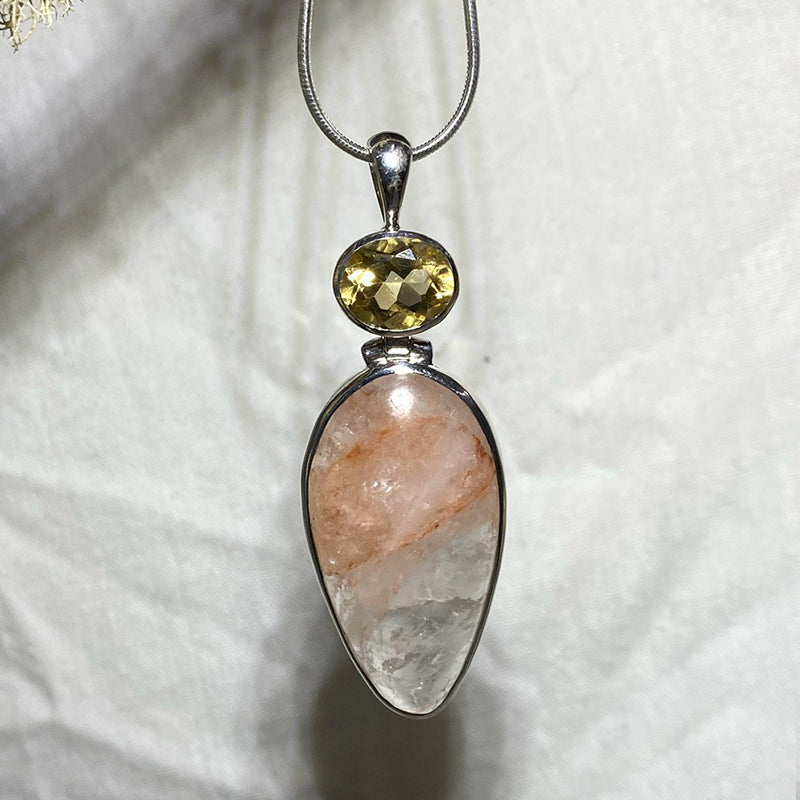 Faceted Citrine & Pear Shaped Fire Quartz Pendant