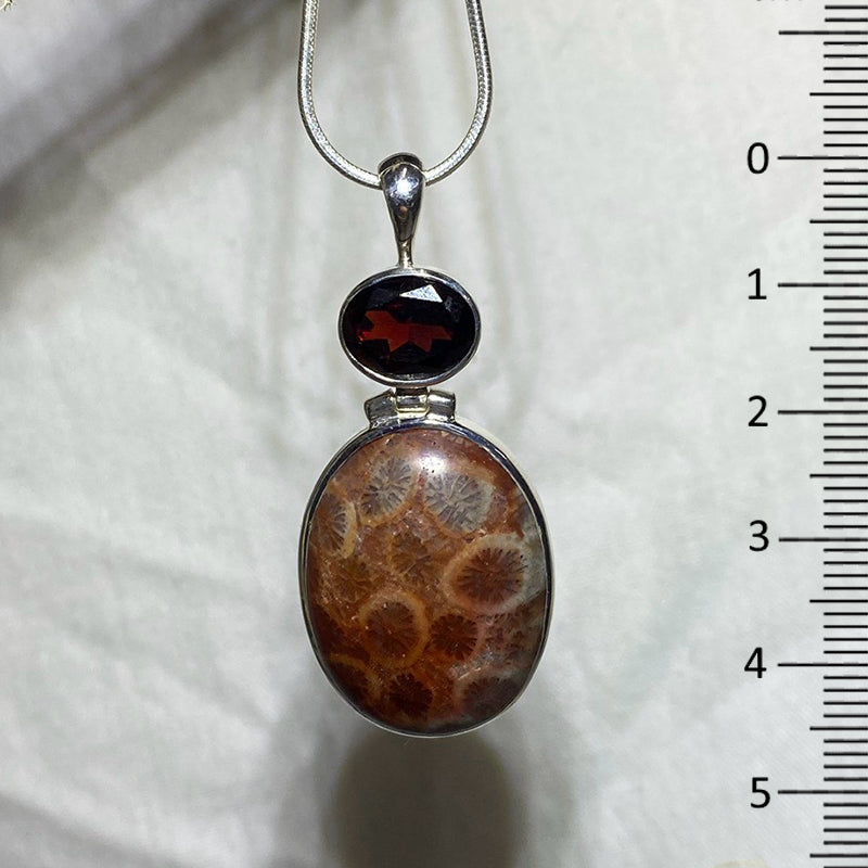 Faceted Garnet & Red Fossil Coral Pendant