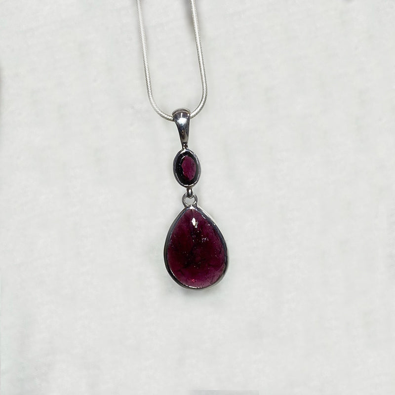 Teardrop & Faceted Oval Garnet Pendant