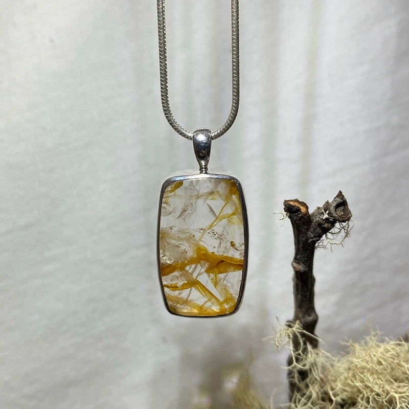 Rectangle Golden Healer Quartz Pendant
