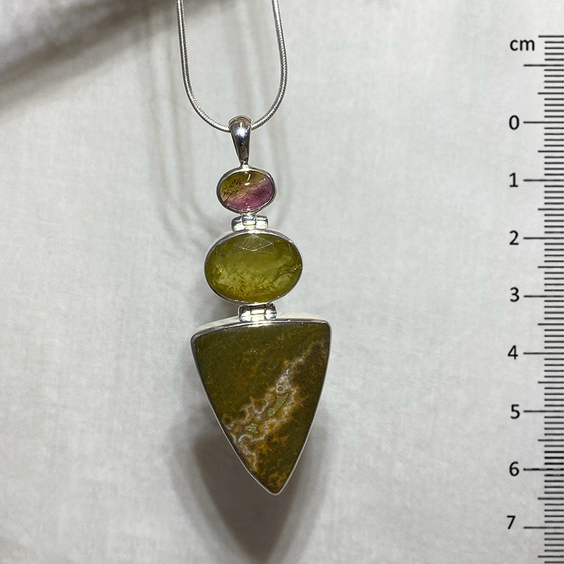 Combination Ocean Jasper, Watermelon Tourmaline, & Grossular Garnet Pendant