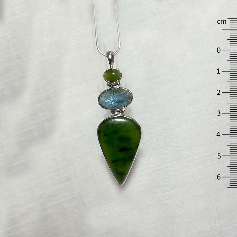 Combination Oval Faceted Australian Kyanite & Canadian Jade Pendant
