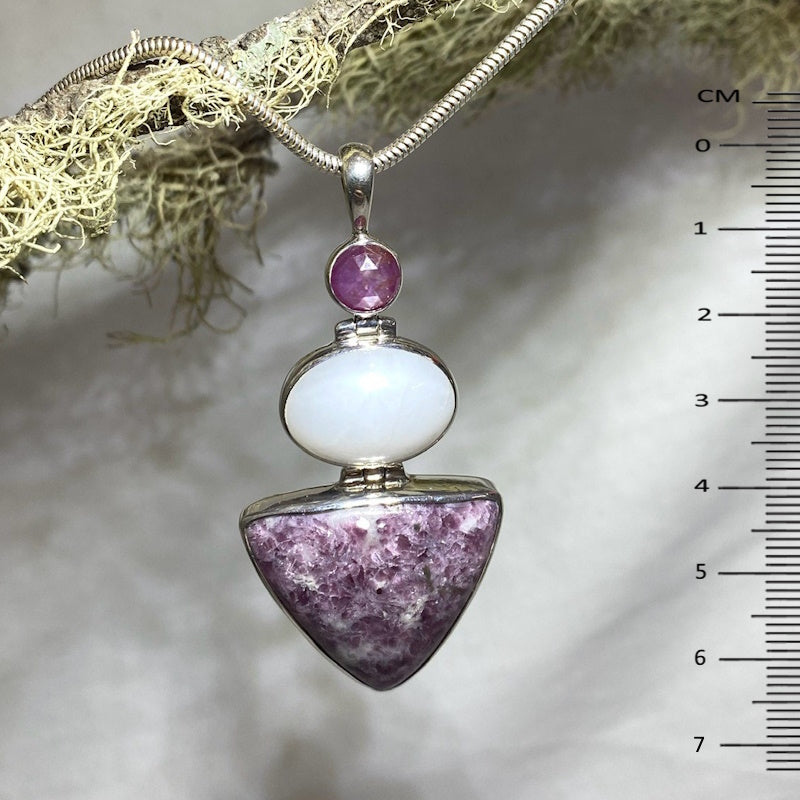 Combination Sapphire, White Quartz and Lepidolite Pendant