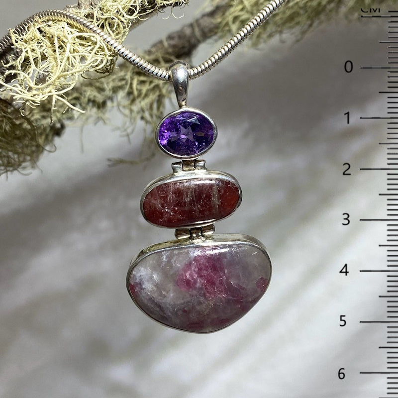 Combination Amethyst, Tourmaline and Lepidolite Pendant