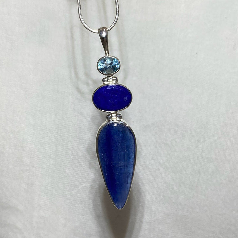 Combination Blue Kyanite, Blue Topaz & Lapis Lazuli Pendant