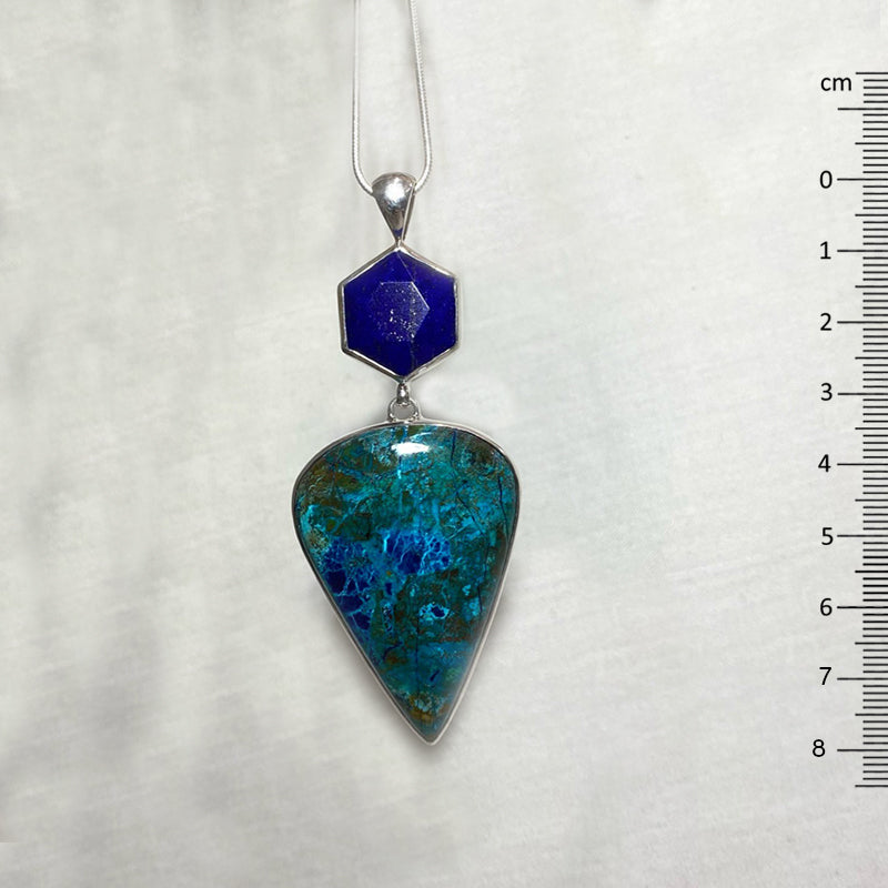 Combination Faceted Lapis Lazuli & Pear Shaped Shattuckite Pendant