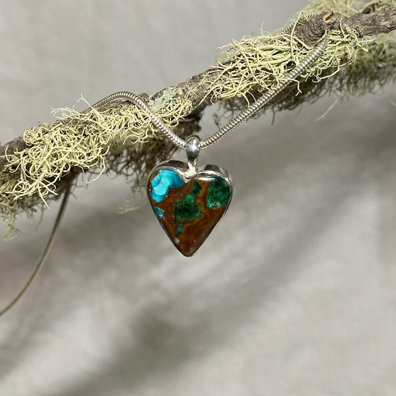 Heart Shaped Malachite in Chrysocolla Pendant