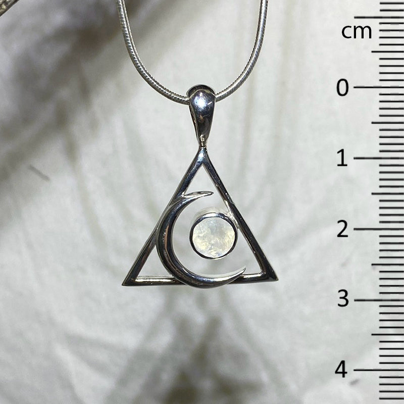 Round Moonstone Sterling Silver Crescent Moon Pendant