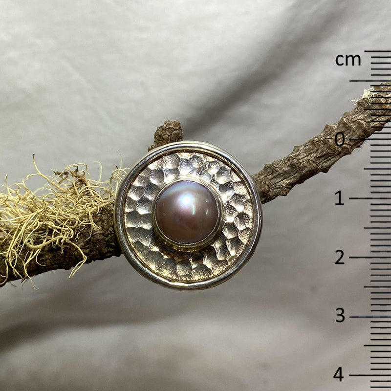 Hammered Silver Framed Lilac Pearl Pendant