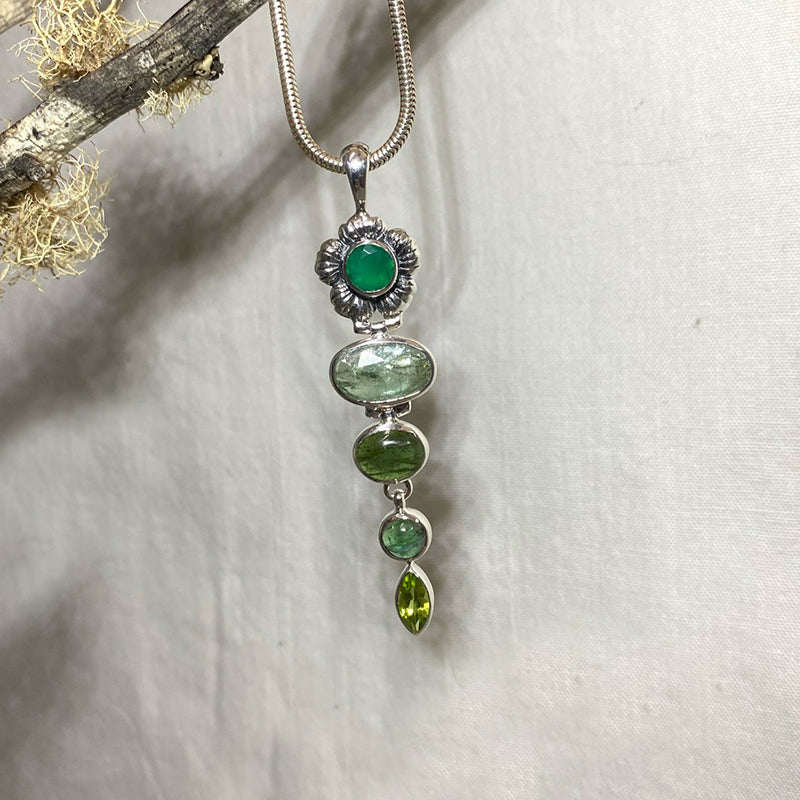 Combination Green Kyanite, Chalcedony, Tourmaline & Peridot Pendant