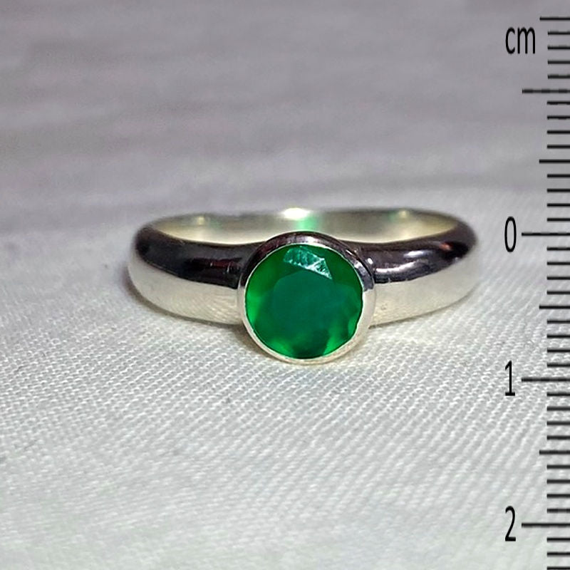 Faceted Round Green Chalcedony Ring- Size 6.5