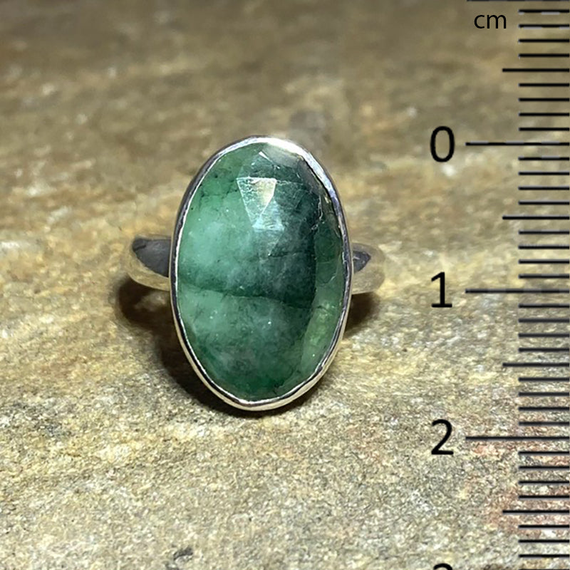 Oval Faceted Emerald Ring- Size 8