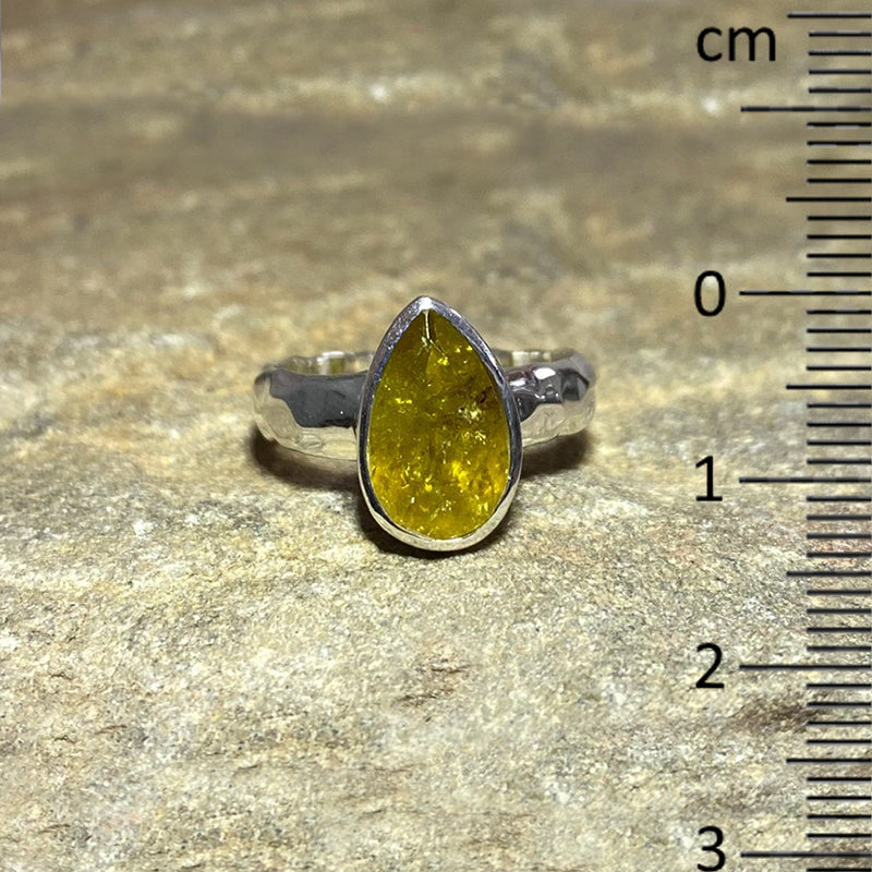 Faceted Teardrop Grossular Garnet Ring- Size 8.5