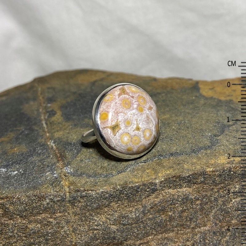 Round Ocean Jasper Ring- Size 7.5
