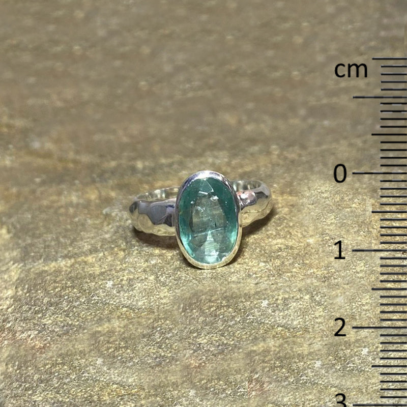 Oval Faceted Emerald Kyanite Ring- Size 8.5