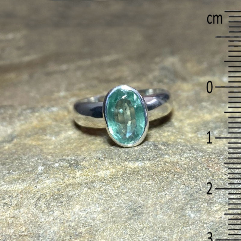 Faceted Oval Emerald Kyanite Ring- Size 7.5