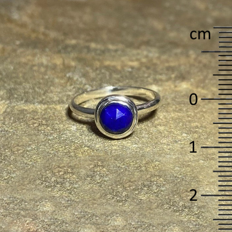 Round Faceted Lapis Lazuli Ring- Size 6