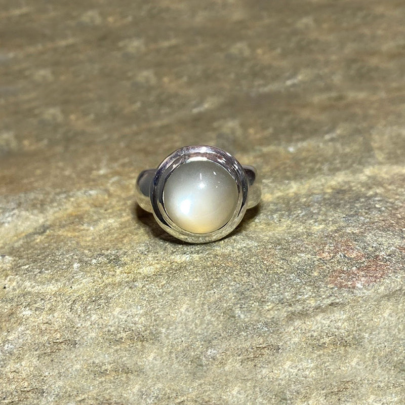 Round Grey Moonstone Ring- Size 7.5