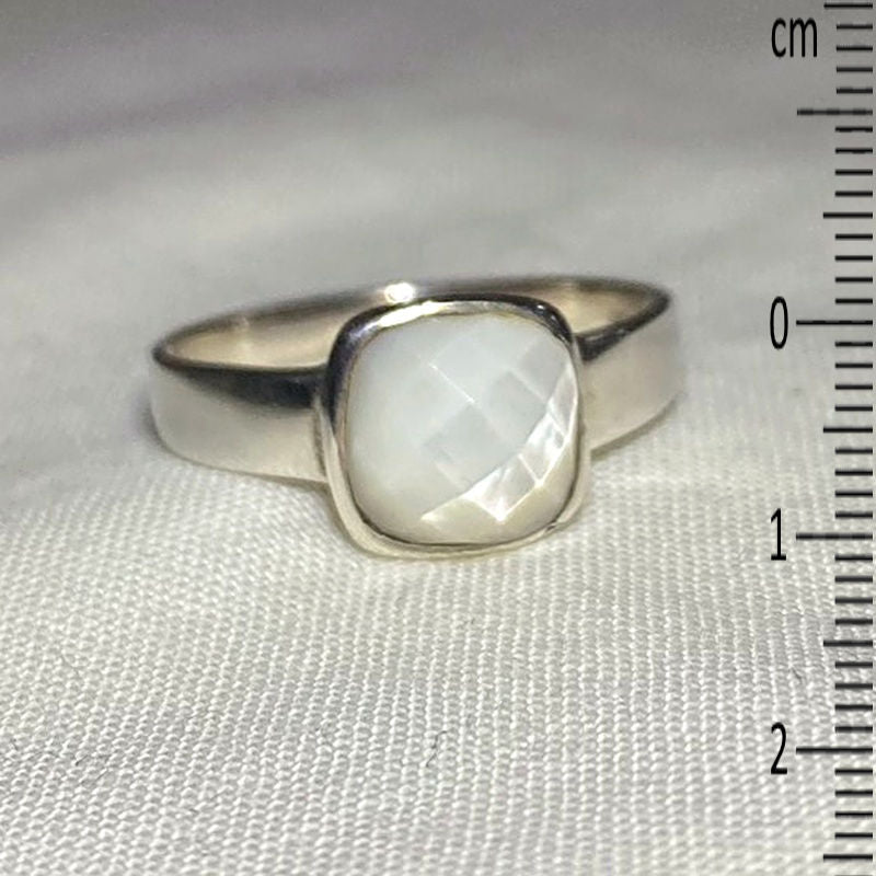Faceted Square Mother Of Pearl Ring- Size 8.5