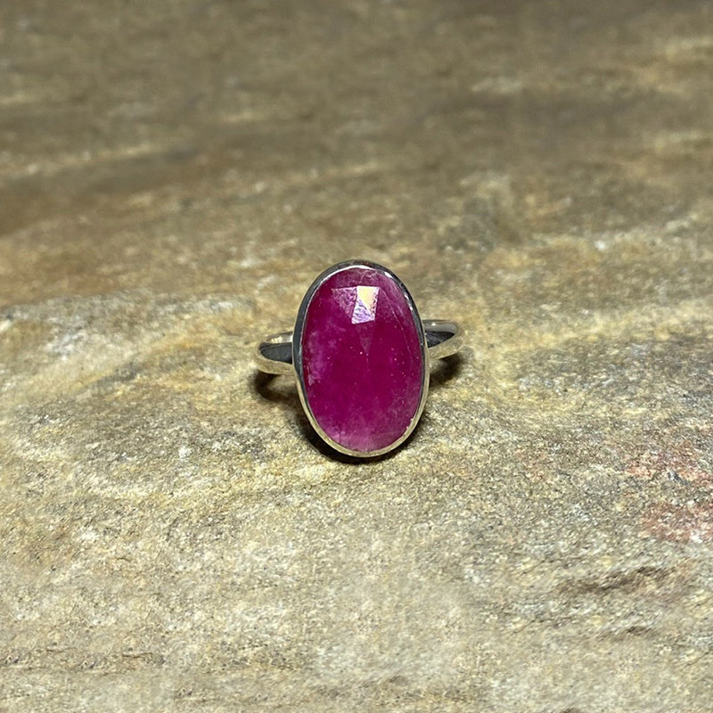 Faceted Oval Ruby Ring- Size 6.5