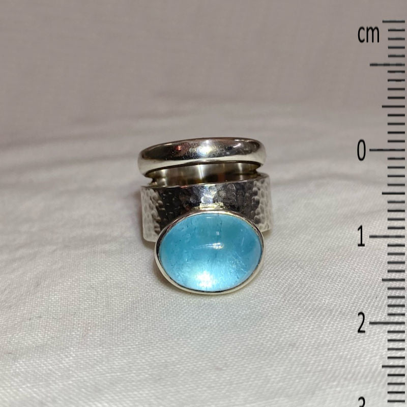 Oval Blue Topaz Ornate Sterling Silver Ring- Size 8