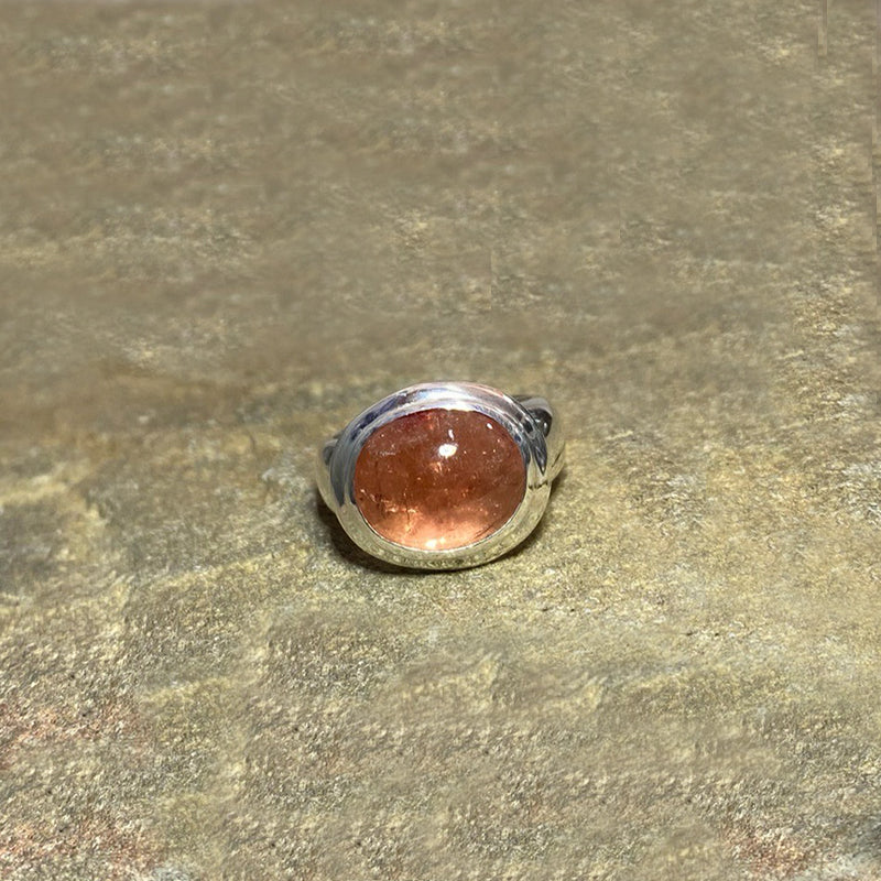 Oval Peach Tourmaline Ring- Size 7.5