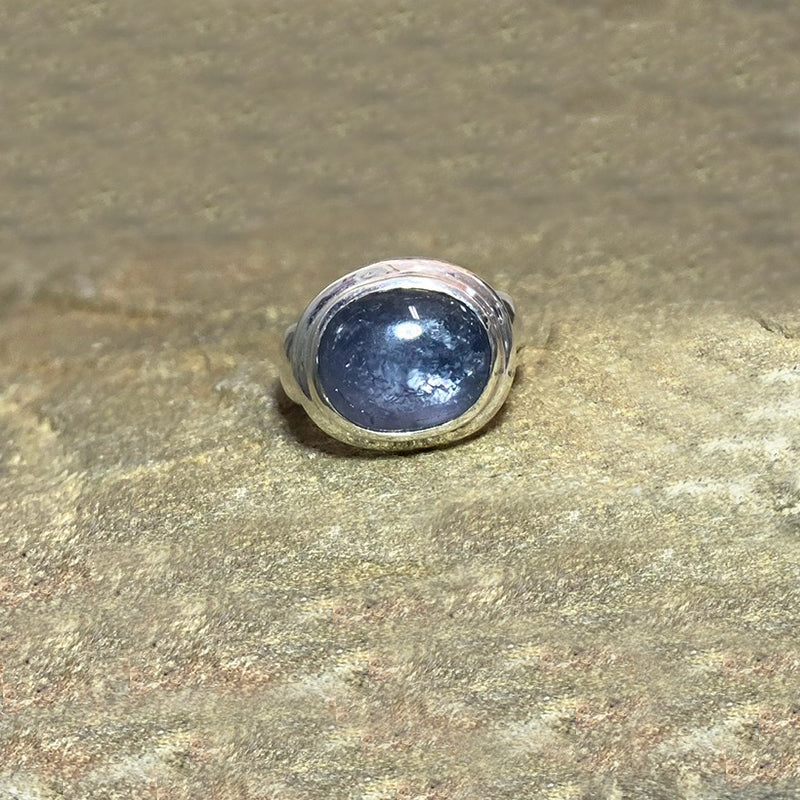 Oval Grey Blue Tourmaline Ring- Size 7.5