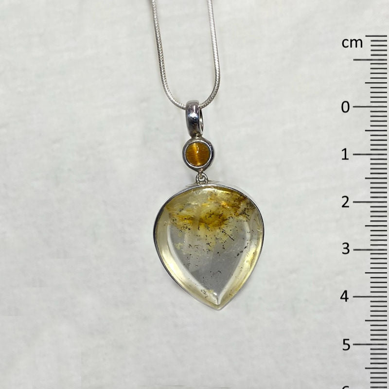 Combination Round Sunstone & Pear Shaped Dendritic Quartz Pendant