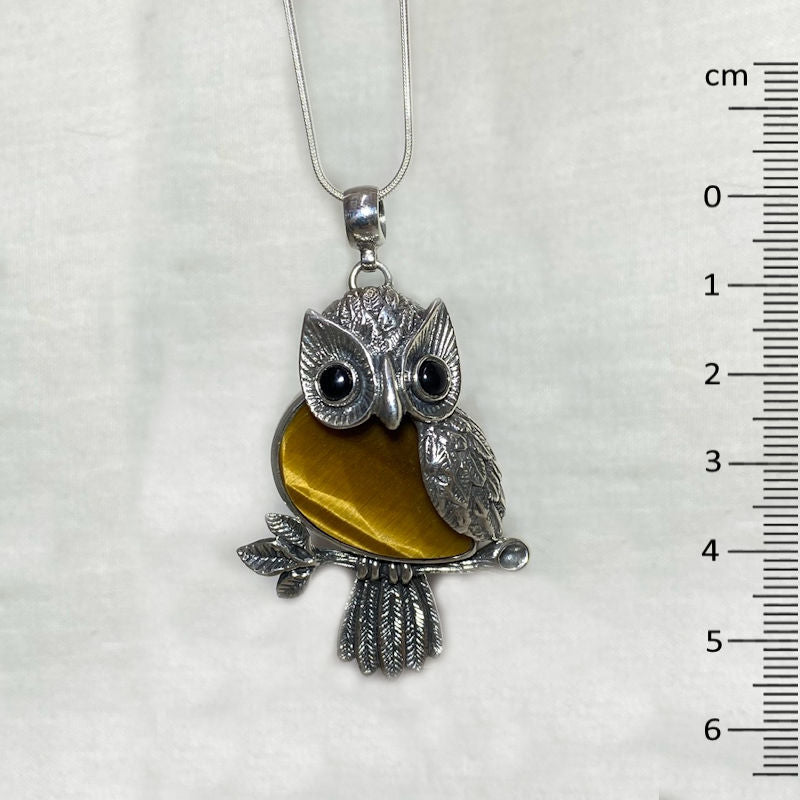 Faceted Tigers Eye Sterling Silver Owl Pendant