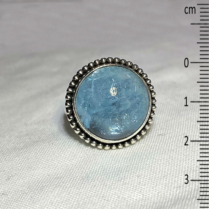 Round Aquamarine Ornate Sterling Silver Ring- Size 7