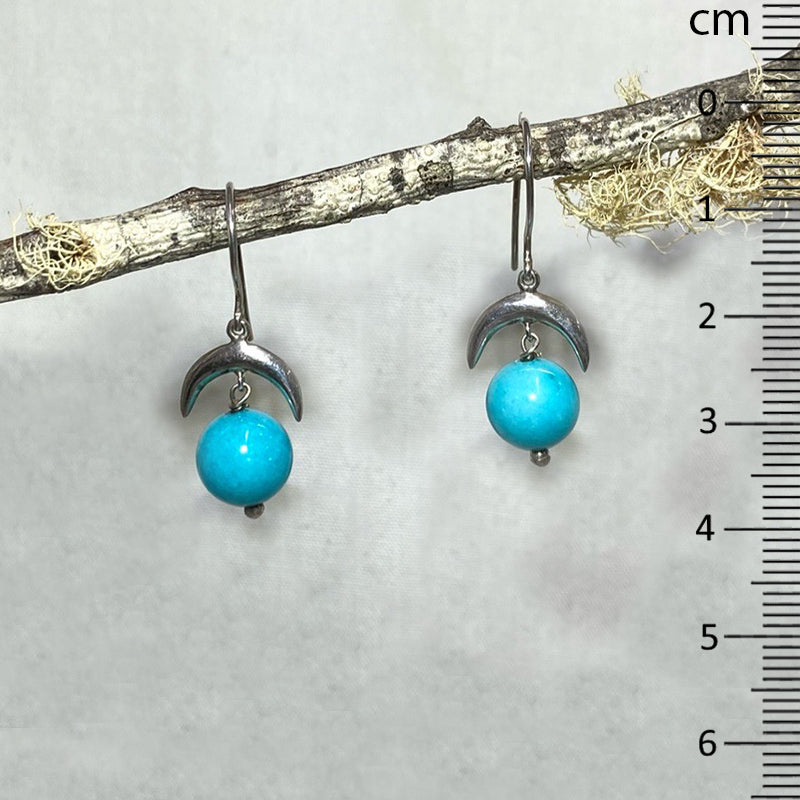 Sterling Silver Crescent Moon Round Amazonite Earrings