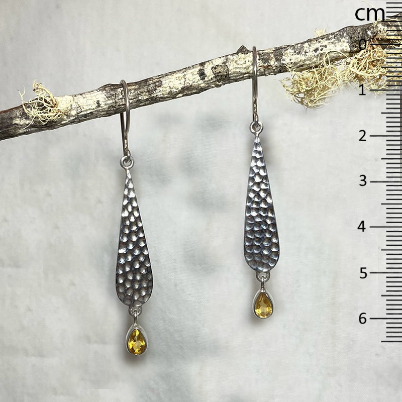 Ornate Sterling Silver Faceted Teardrop Citrine Earrings