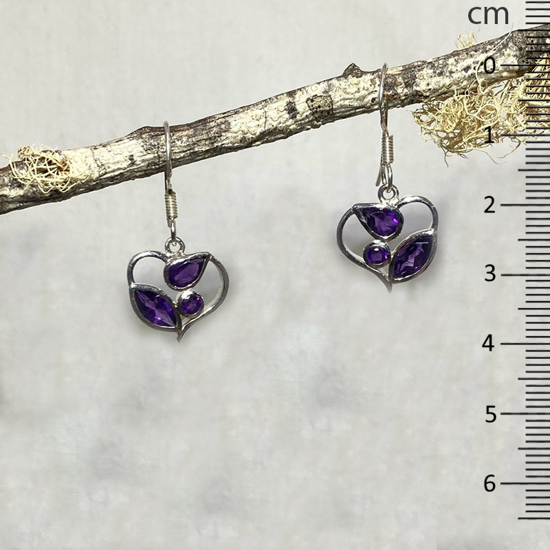 Ornate Sterling Silver Faceted Amethyst Earrings