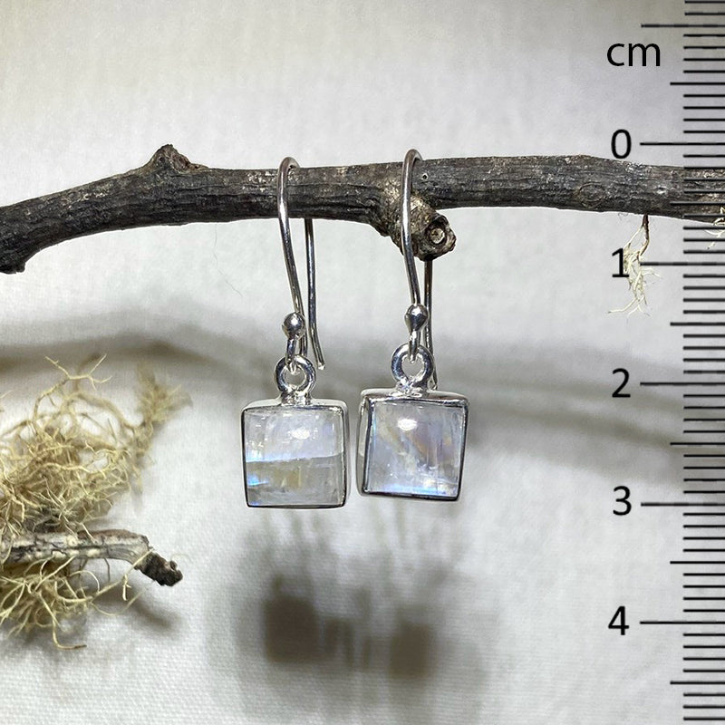 Square Rainbow Moonstone Earrings