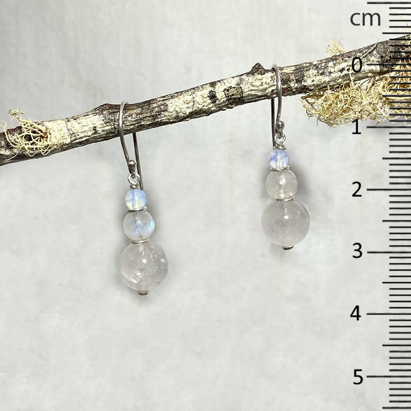 Round Rainbow Moonstone Earrings