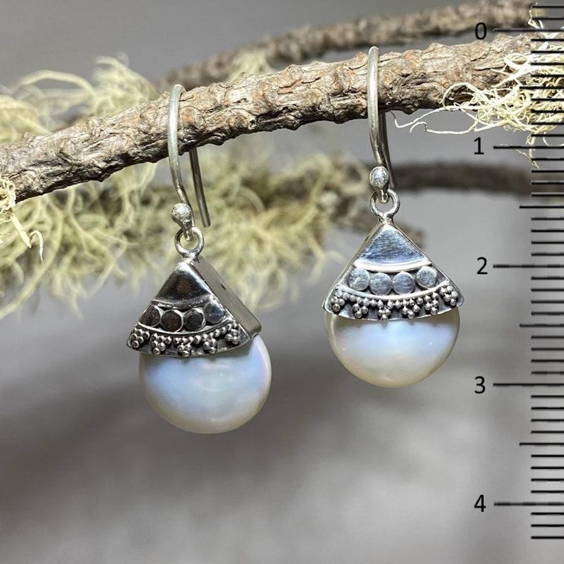 Ornate Silver Pearl Earrings