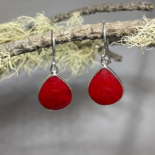 Teardrop Red Coral Earrings