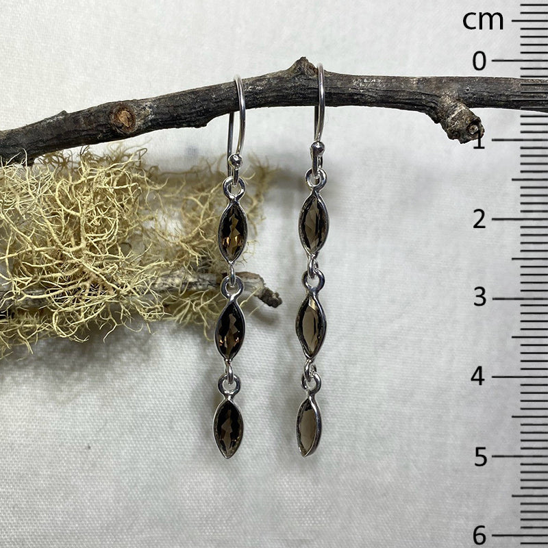 Three Tiered Leaf Shaped Faceted Smoky Quartz Earrings