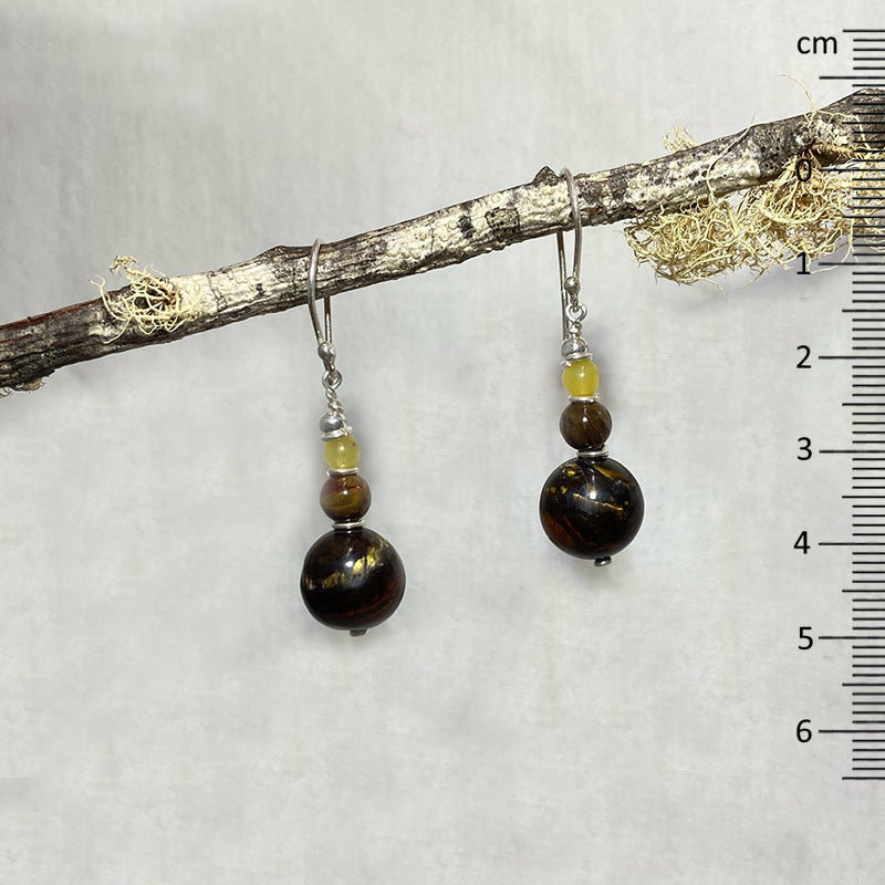 Round Citrine, Petrified Wood & Tiger Iron Earrings