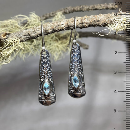 Ornate Sterling Silver Blue Topaz Earrings