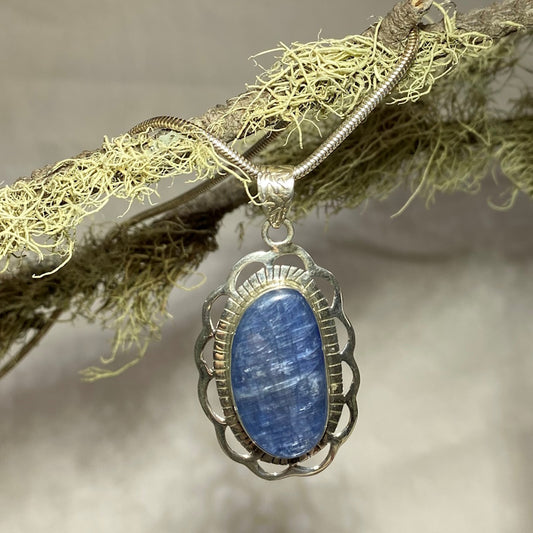 Ornate Sterling Silver Blue Kyanite Pendant
