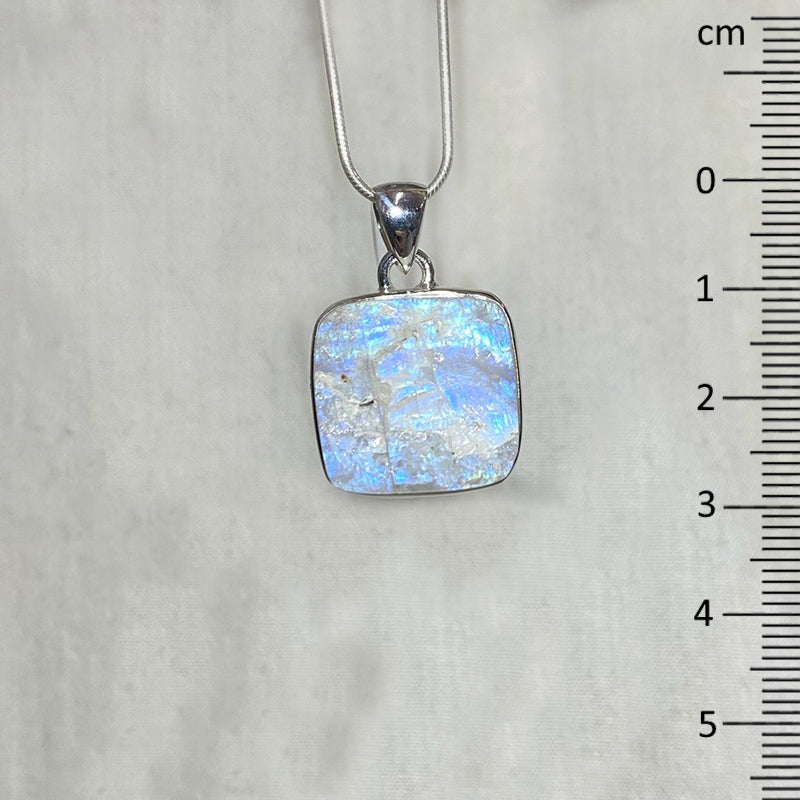 Raw Square Rainbow Moonstone Pendant