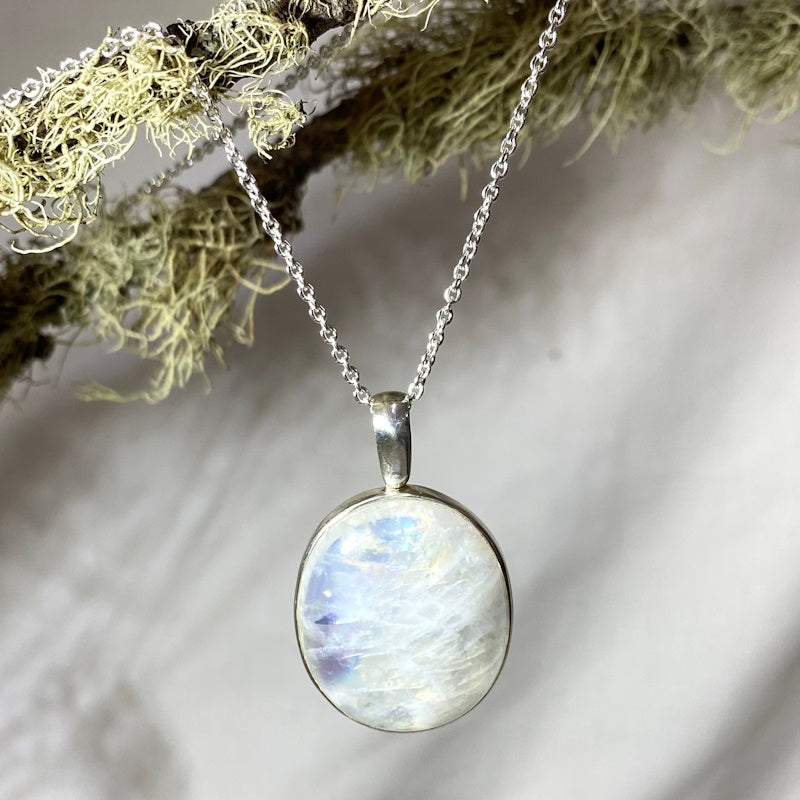 Oval Rainbow Moonstone Pendant