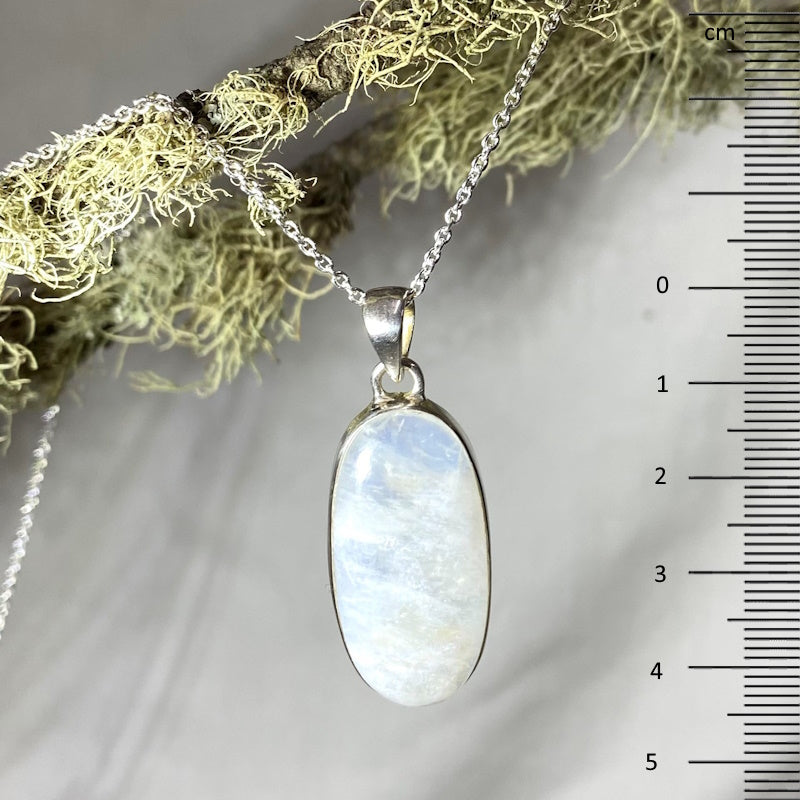 Long Oval Rainbow Moonstone Pendant